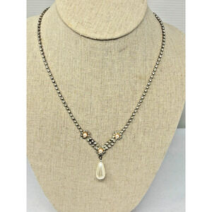SP BC LIND Rhinstone and Pearl Necklace Art Deco‎ Vintage
